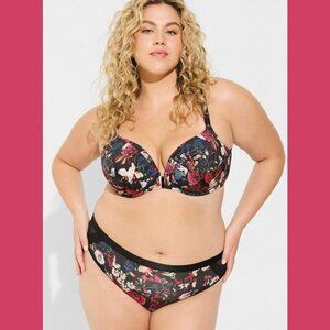 Torrid - Second Skin Mid-Rise Thong Panty in Floral Momento Album & Rich Black‌